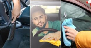Menschen reinigen ihr Auto.
